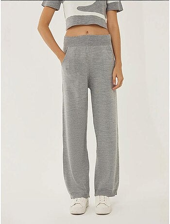 Pantalon en tricot taille haute à jambes larges