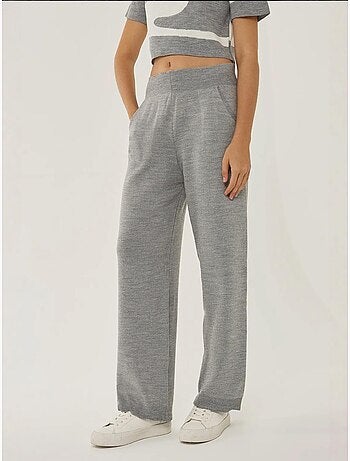 Pantalon en tricot taille haute à jambes larges