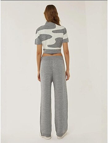 Pantalon en tricot taille haute à jambes larges