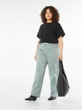 Pantalon en twill avec fine ceinture à nouer VERT - Kiabi