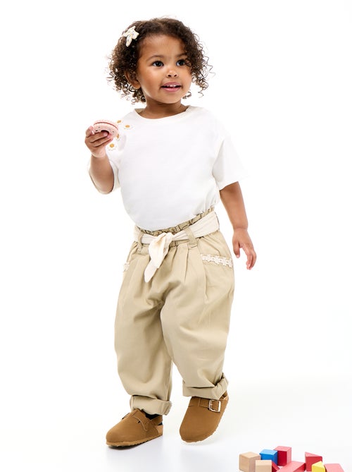 Pantalon en twill + ceinture à nouer - Kiabi