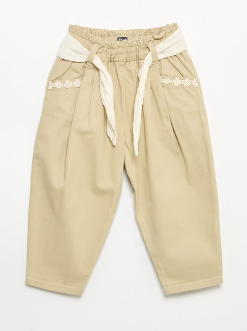 Pantalon en twill + ceinture à nouer - Kiabi