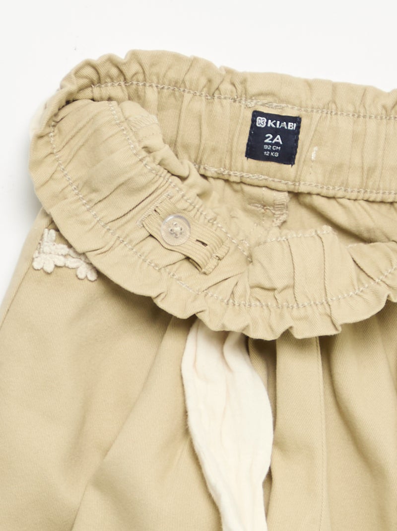 Pantalon en twill + ceinture à nouer Beige - Kiabi
