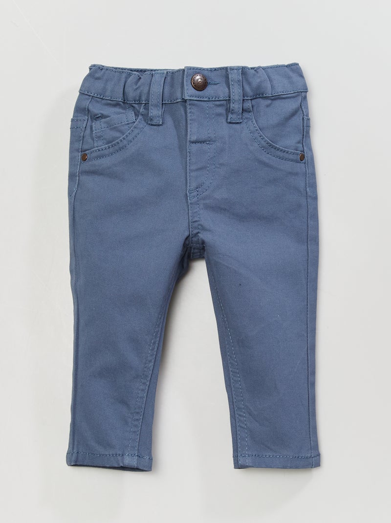 Pantalon en twill de coton uni Bleu - Kiabi