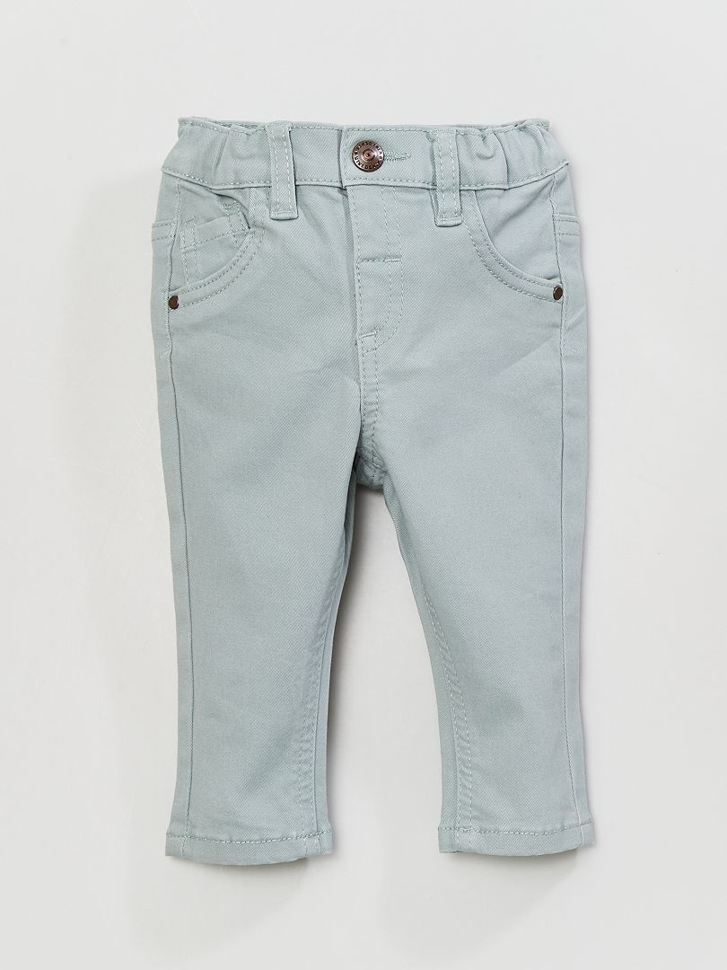 Pantalon en twill de coton uni bleu - Kiabi