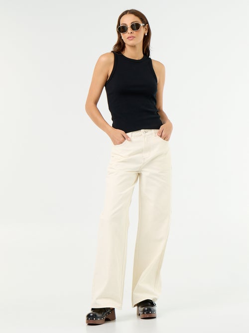 Pantalon en twill taille haute coupe wide leg - Kiabi Pantalon en twill taille haute coupe wide leg - Kiabi