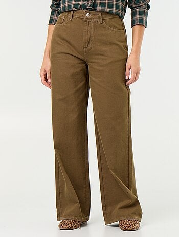 Pantalon en twill taille haute coupe wide leg