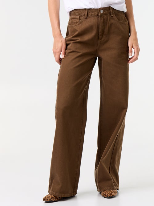Pantalon en twill taille haute coupe wide leg - Kiabi