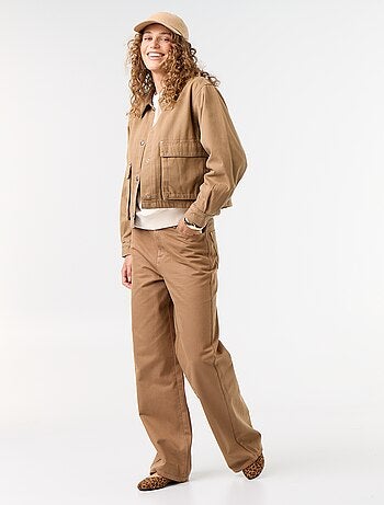 Pantalon en twill taille haute coupe wide leg