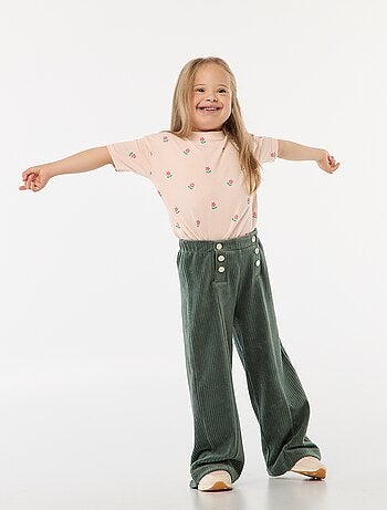 Pantalon en velours avec ouverture double par pressions - collection facile à enfiler