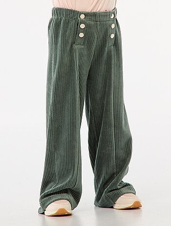 Pantalon en velours avec ouverture double par pressions - collection facile à enfiler