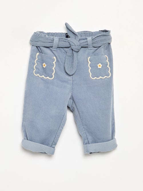 Pantalon en velours avec poches brodées - Kiabi