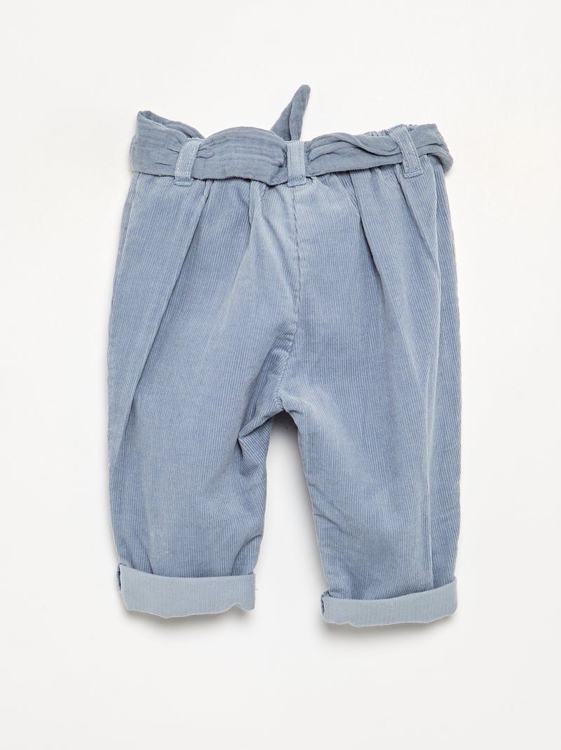 Pantalon en velours avec poches brodées Bleu - Kiabi