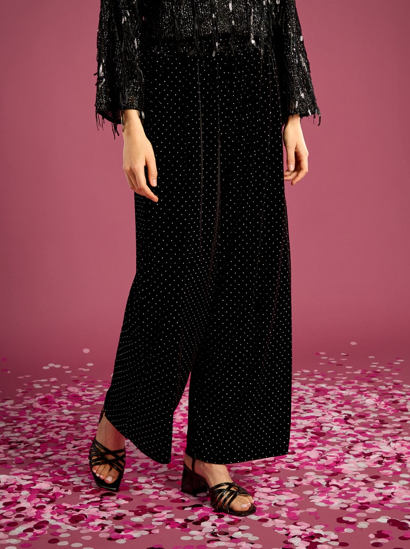 Pantalon en velours avec strass Noir - Kiabi