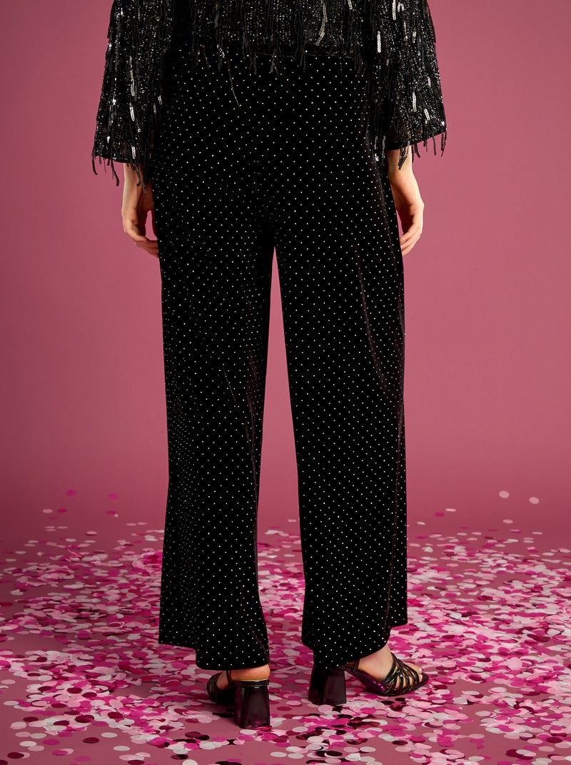 Pantalon en velours avec strass Noir - Kiabi