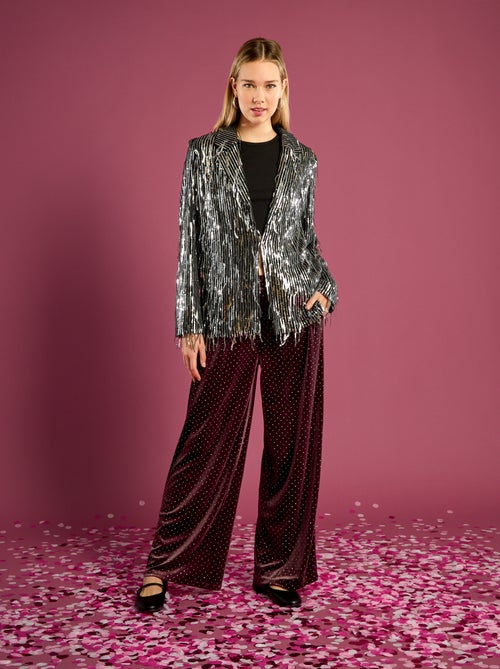 Pantalon en velours avec strass - Kiabi
