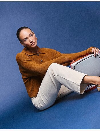 Pantalon en velours côtelé à jambes larges, mo fashion