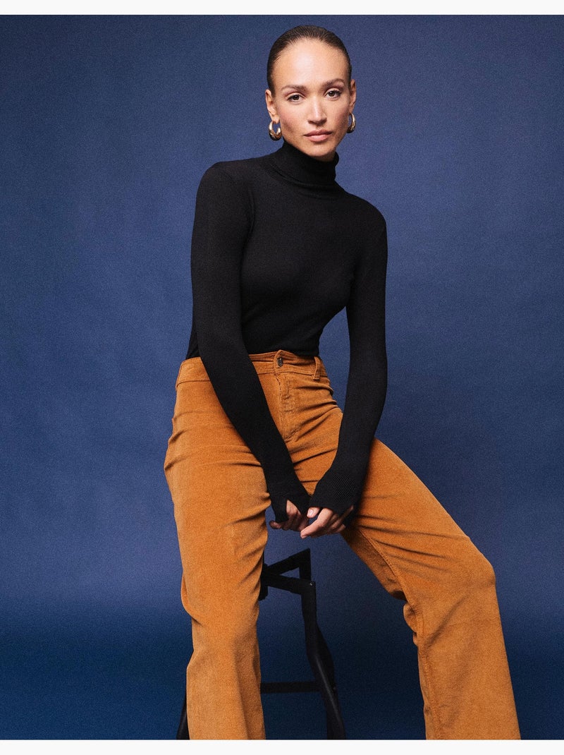 Pantalon en velours côtelé à jambes larges, mo fashion Marron - Kiabi
