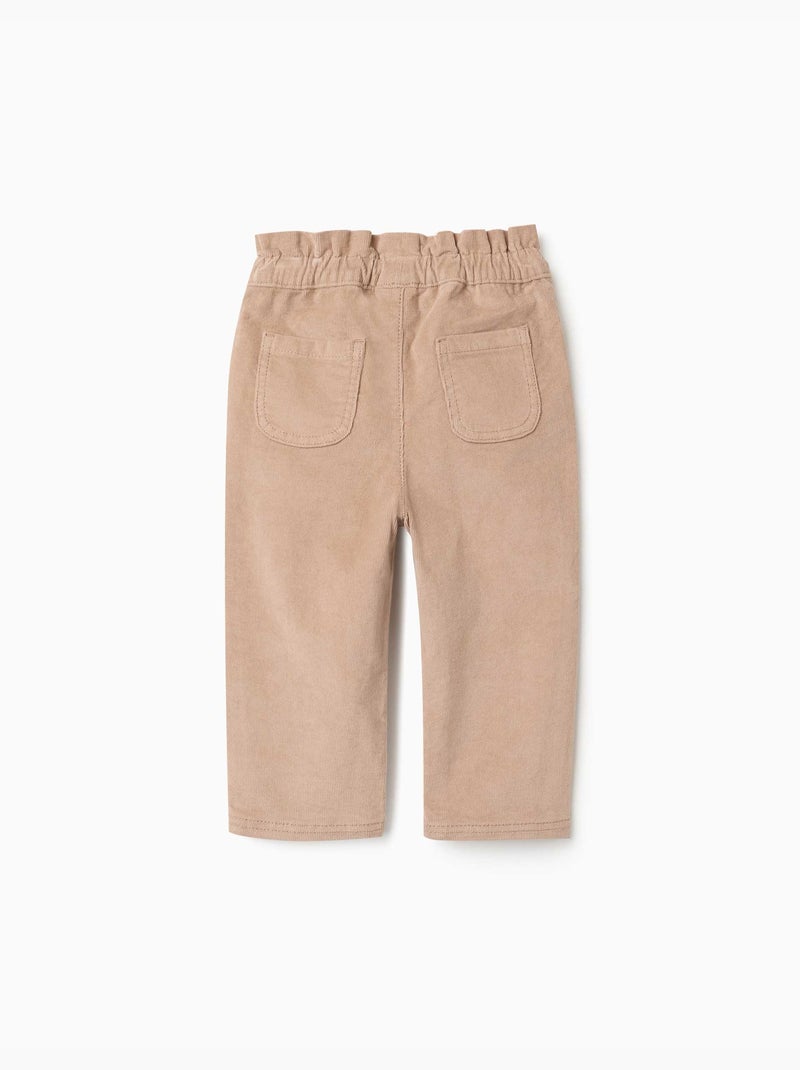 Pantalon en velours côtelé à taille paperbag avec volants Beige clair - Kiabi