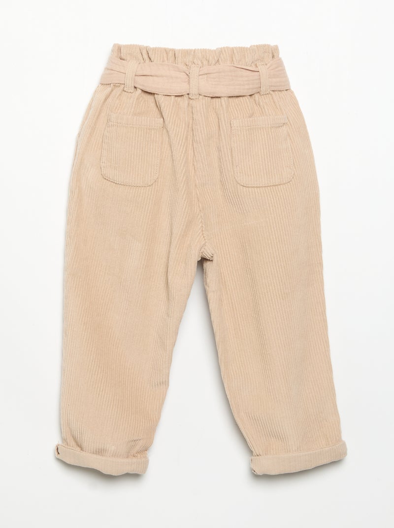 Pantalon en velours côtelé avec ceinture incluse Beige - Kiabi