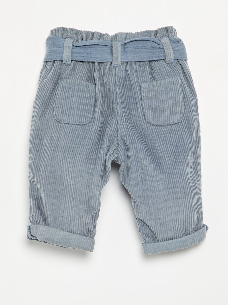 Pantalon en velours côtelé avec ceinture incluse Bleu - Kiabi