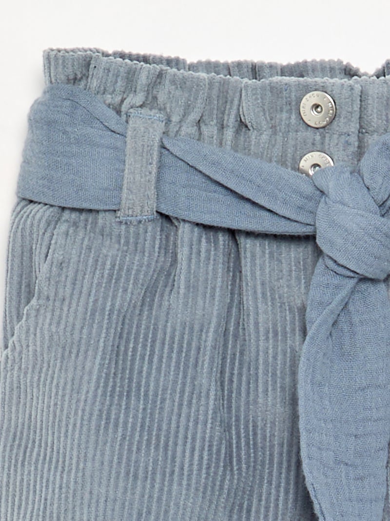 Pantalon en velours côtelé avec ceinture incluse Bleu - Kiabi