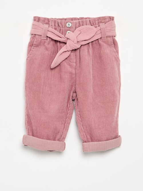 Pantalon en velours côtelé avec ceinture incluse - Kiabi