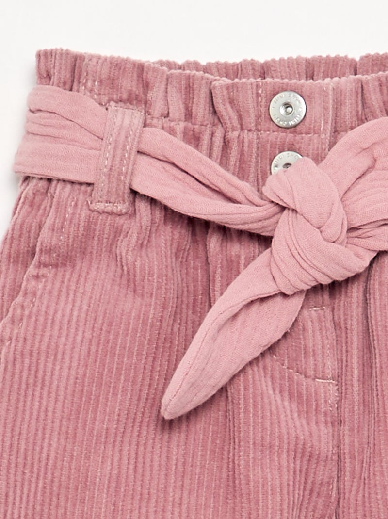 Pantalon en velours côtelé avec ceinture incluse Rose - Kiabi