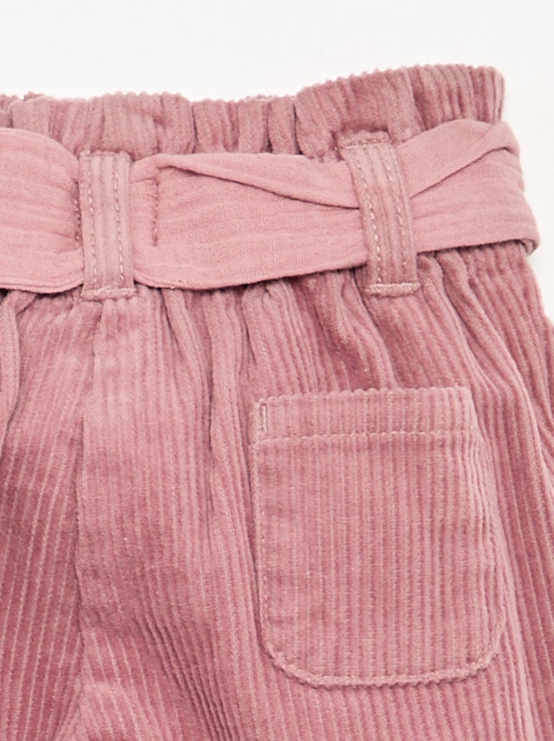 Pantalon en velours côtelé avec ceinture incluse Rose - Kiabi