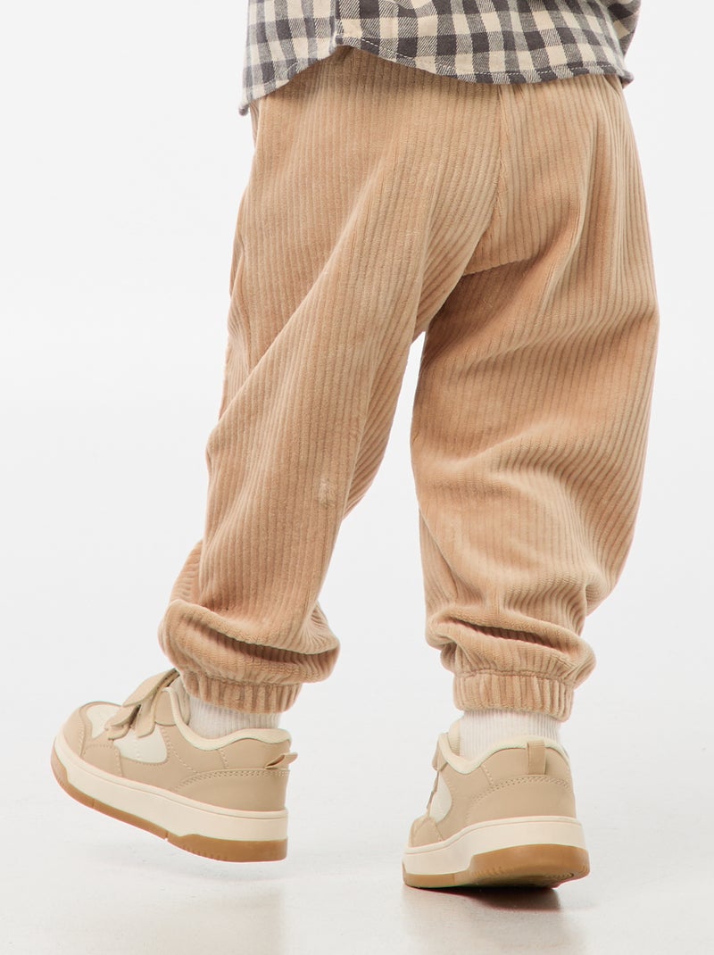 Pantalon en velours côtelé avec taille élastiquée Beige - Kiabi
