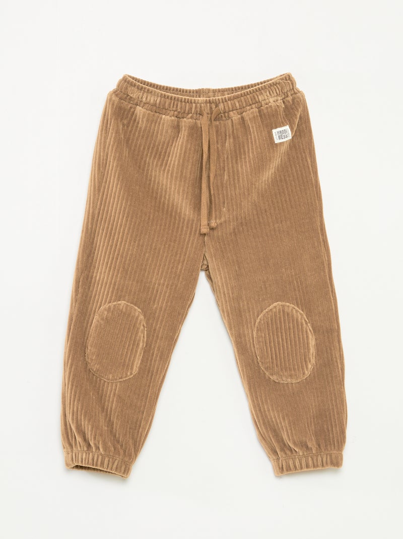 Pantalon en velours côtelé avec taille élastiquée Beige - Kiabi