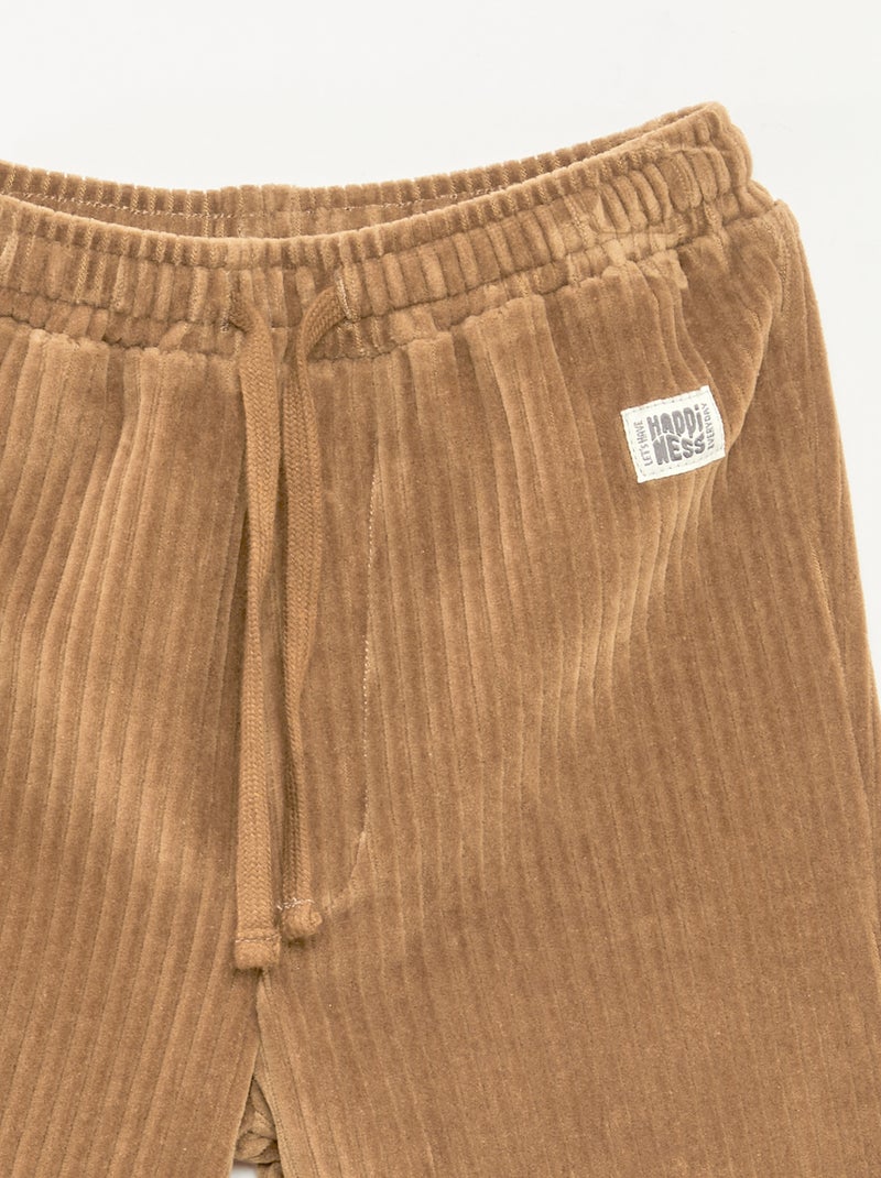 Pantalon en velours côtelé avec taille élastiquée Beige - Kiabi