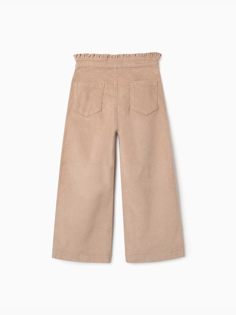 Pantalon en velours côtelé avec taille paperbag à volants Beige clair - Kiabi