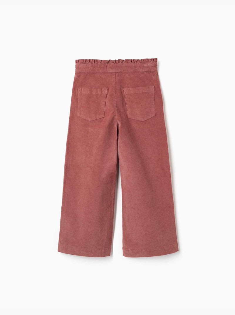 Pantalon en velours côtelé avec taille paperbag à volants Rose - Kiabi