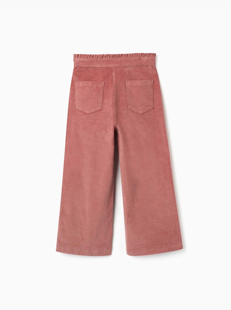 Pantalon en velours côtelé avec taille paperbag à volants Rose - Kiabi