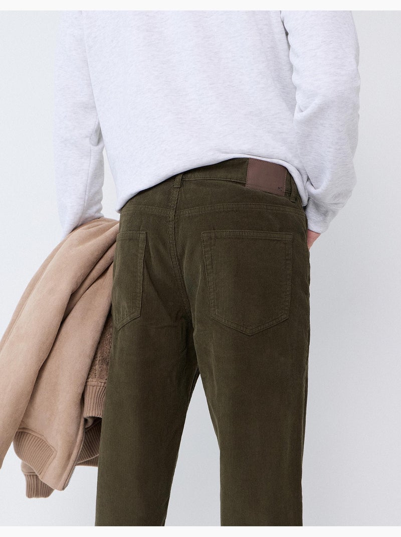 Pantalon en velours côtelé slim-fit, mo fashion Vert - Kiabi