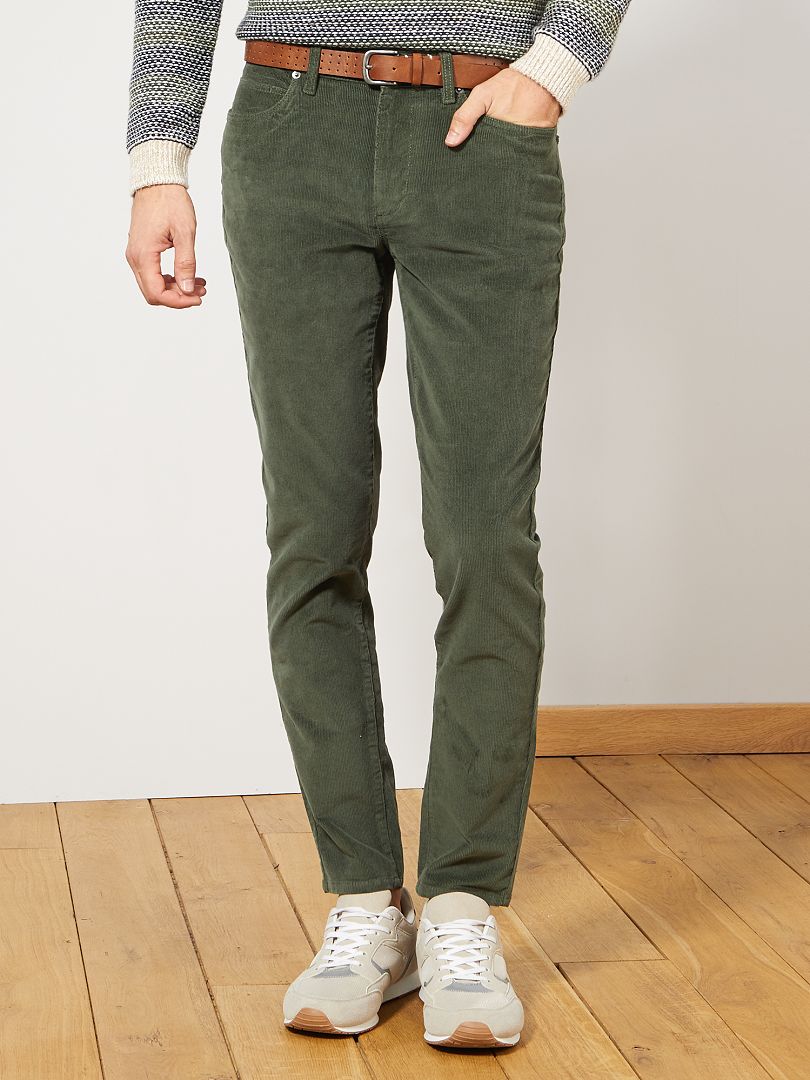 Pantalon en velours côtelé vert thym - Kiabi