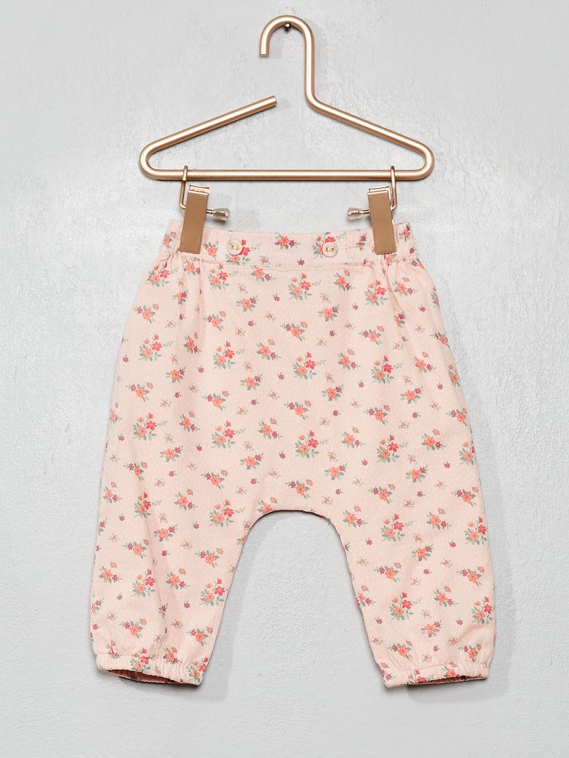 Pantalon en voile de coton imprimé 'fleurs' rose - Kiabi
