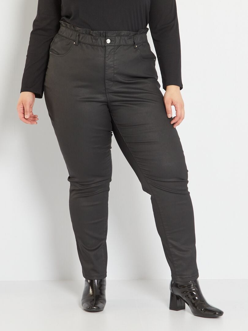Pantalon enduit taille élastiquée noir - Kiabi