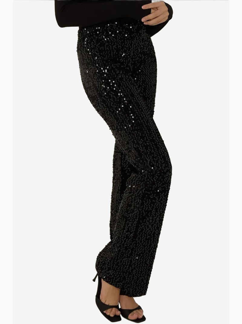 Pantalon évasé à paillettes hiccup Noir - Kiabi