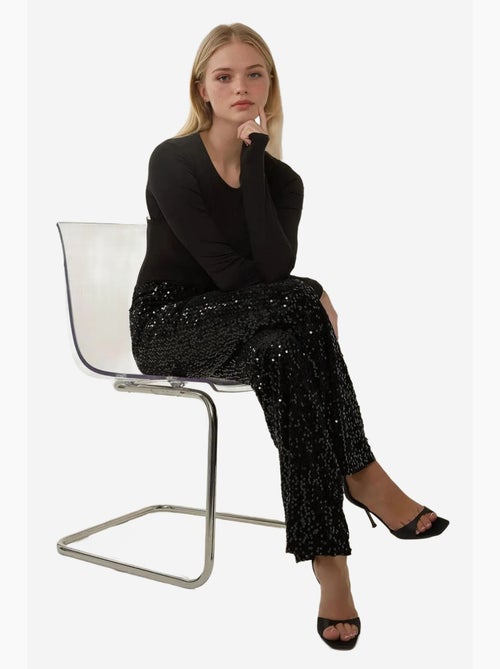 Pantalon évasé à paillettes hiccup - Kiabi Pantalon évasé à paillettes hiccup - Kiabi