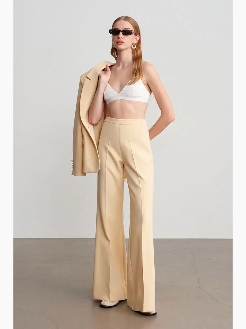 Pantalon évasé à taille haute et plis dilvin Beige argile - Kiabi