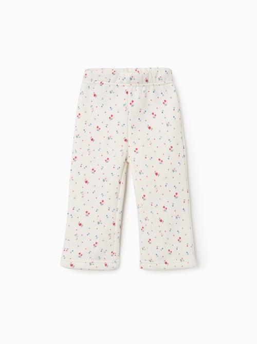 Pantalon évasé en coton peigné avec motif floral - Kiabi
