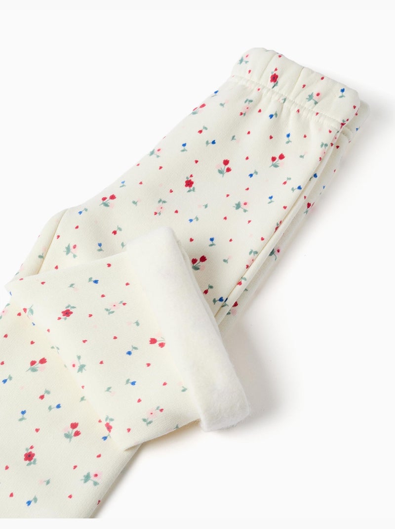 Pantalon évasé en coton peigné avec motif floral Blanc - Kiabi