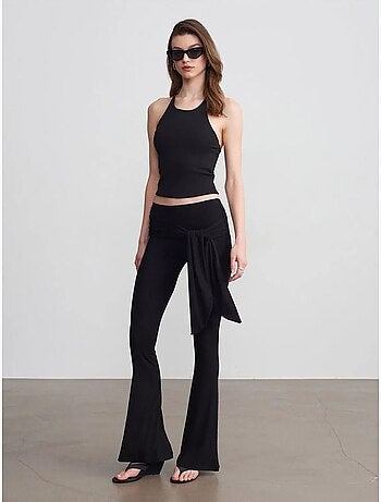 Pantalon évasé en jersey à taille haute et lien dilvin