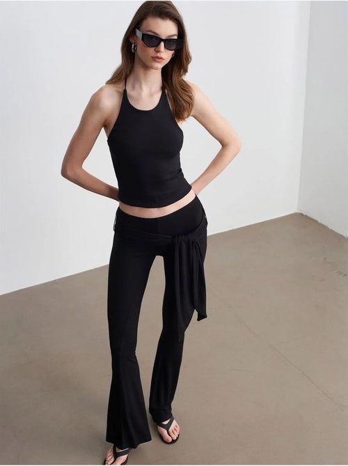 Pantalon évasé en jersey à taille haute et lien dilvin - Kiabi Pantalon évasé en jersey à taille haute et lien dilvin - Kiabi