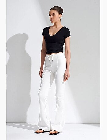 Pantalon évasé en jersey à taille mi-haute et lien dilvin