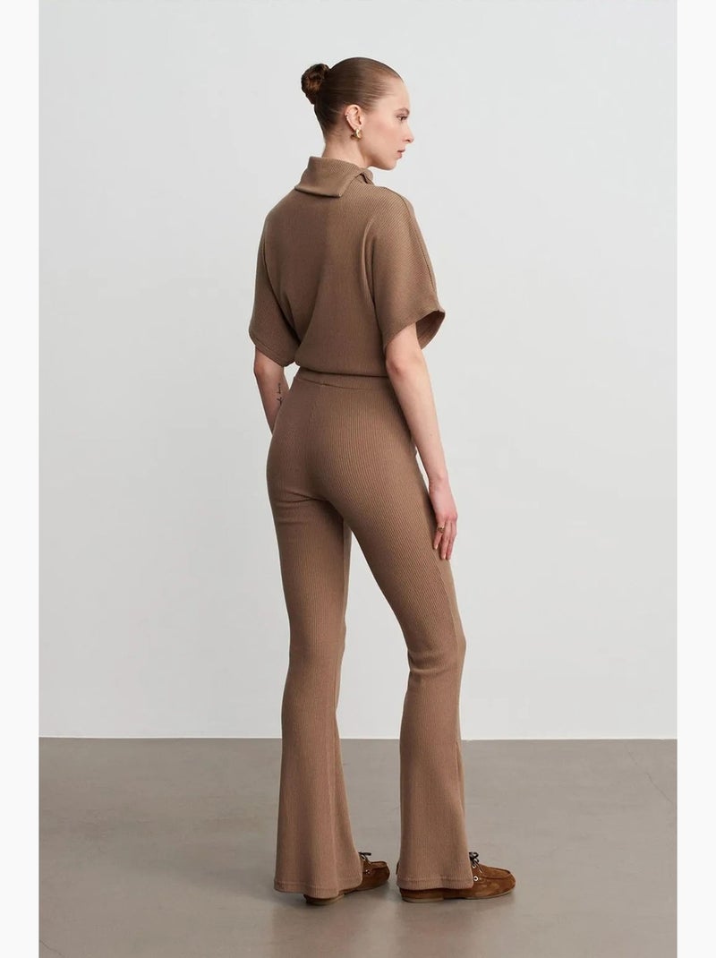 Pantalon évasé en maille, taille haute dilvin Camel - Kiabi