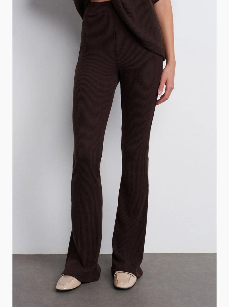 Pantalon évasé en maille, taille haute dilvin Marron chocolat - Kiabi