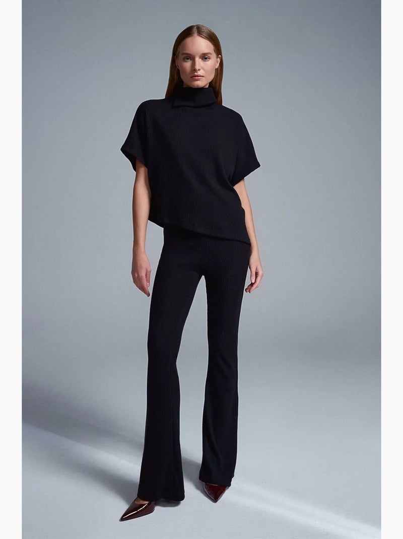 Pantalon évasé en maille, taille haute dilvin Noir - Kiabi